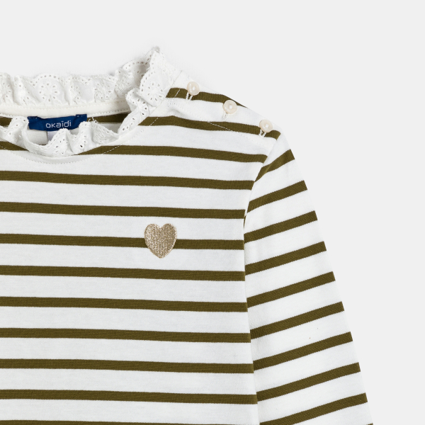 تيشيرت بحارة كاكي بياقة من الدانتيل، باللون الكاكي للفتيات